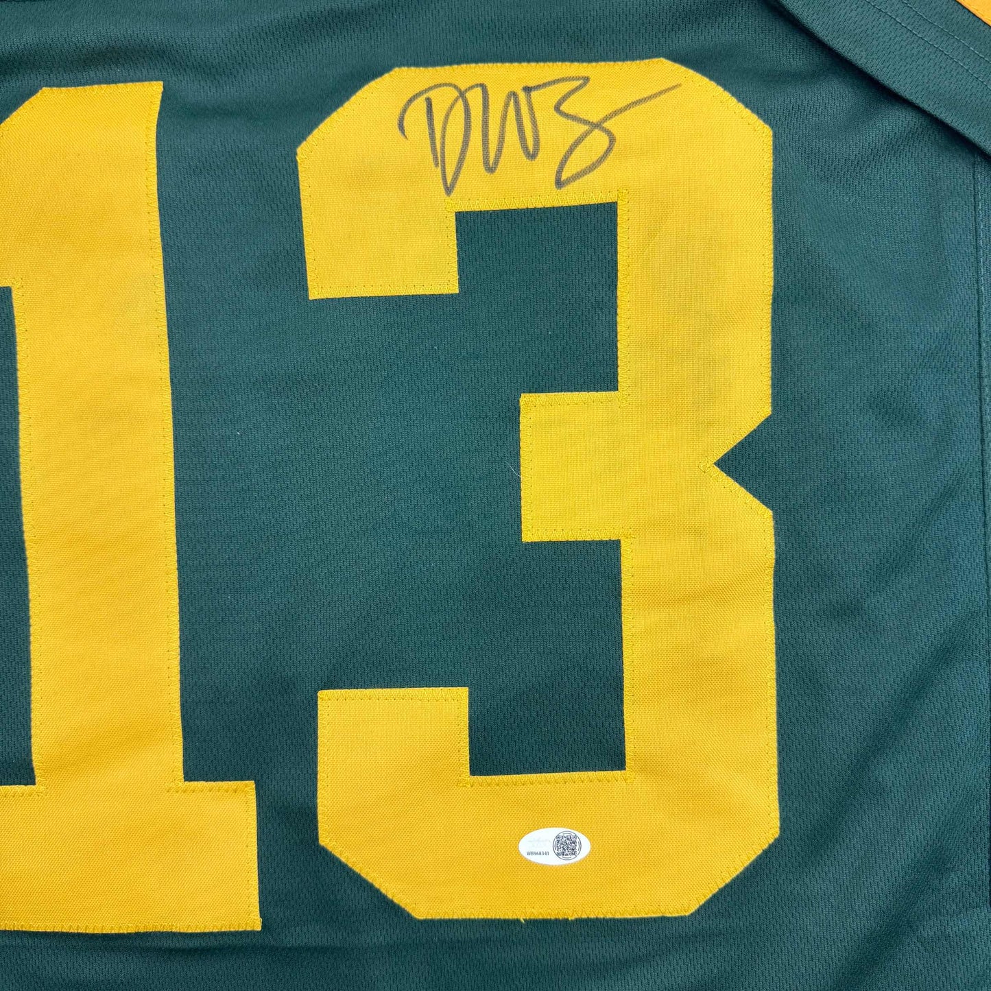 Autographed/Signed Dontayvion Wicks Green Bay Color Rush Football Jersey JSA COA