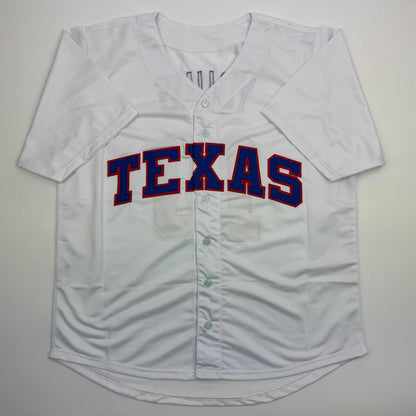 Autographed/Signed Michael Young Texas White Baseball Jersey JSA COA