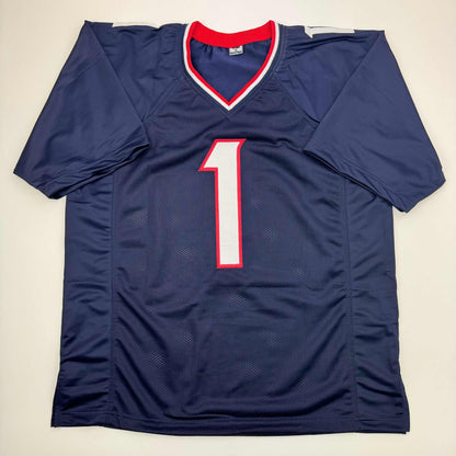 Autographed/Signed Stefon Diggs Houston Blue Football Jersey Beckett BAS COA