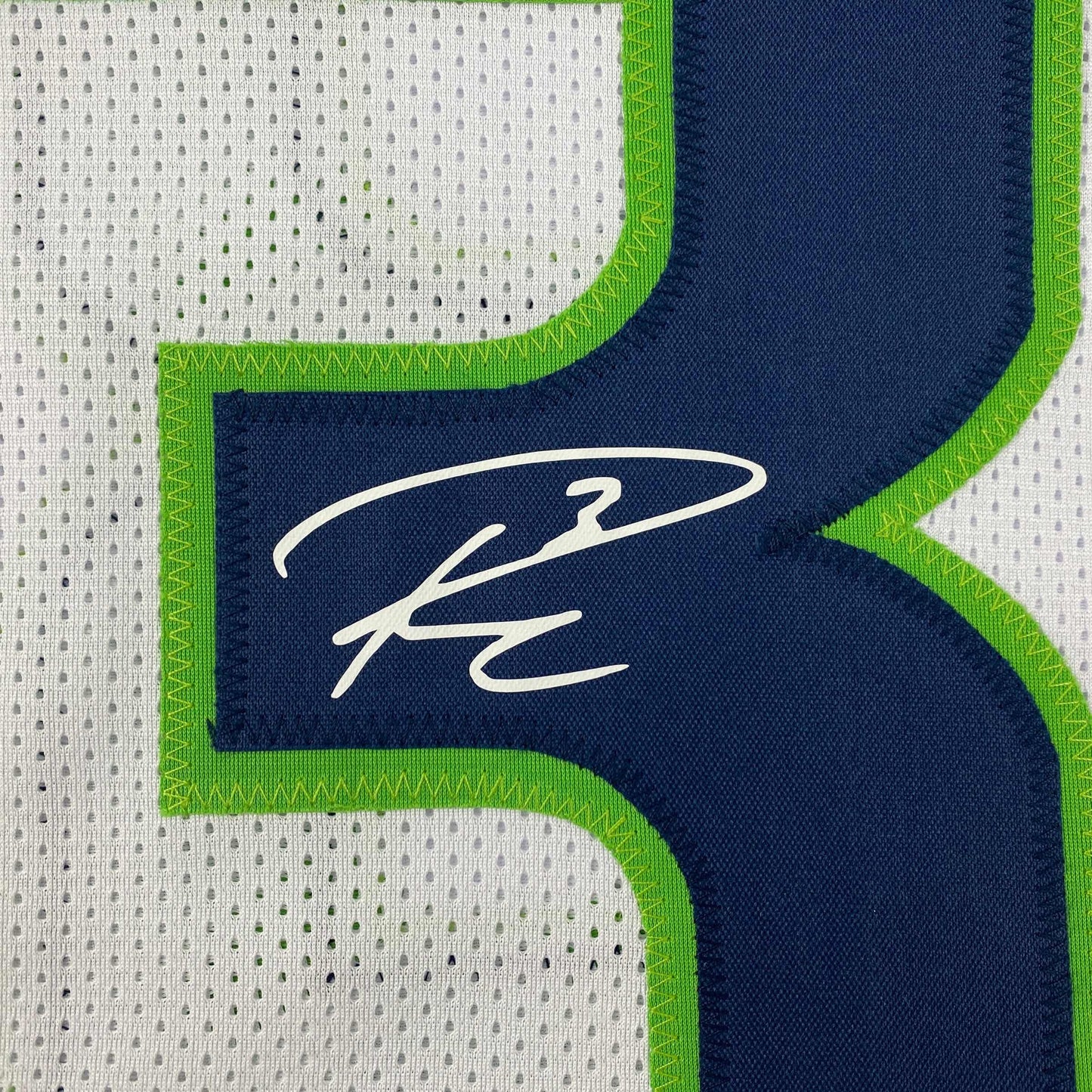 Facsimile Autographed Russell Wilson Seattle White Reprint Laser Auto Football Jersey Size Men's XL
