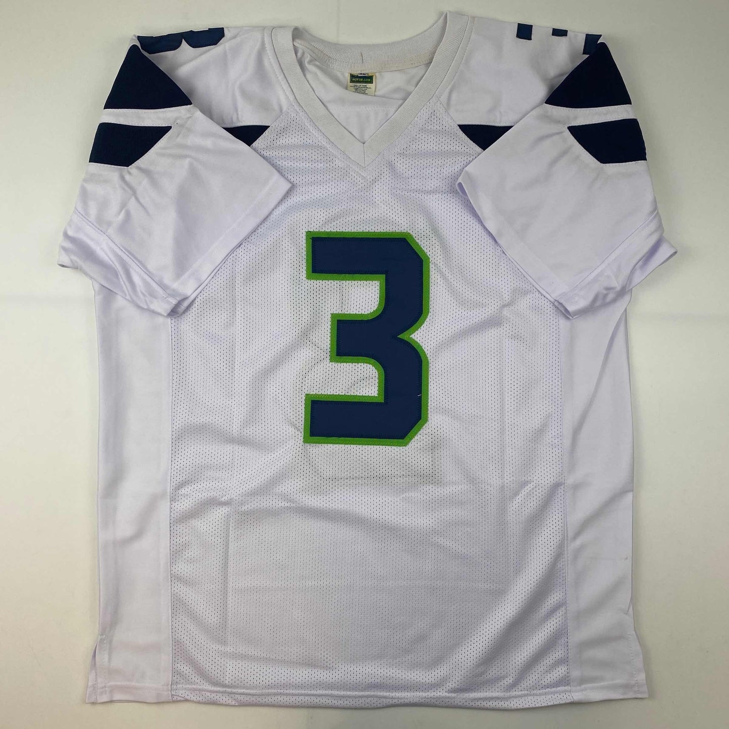 Facsimile Autographed Russell Wilson Seattle White Reprint Laser Auto Football Jersey Size Men's XL