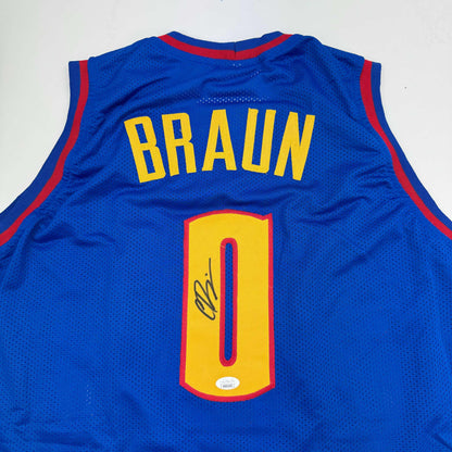 Autographed/Signed Christian Braun Denver Royal Blue Basketball Jersey JSA COA