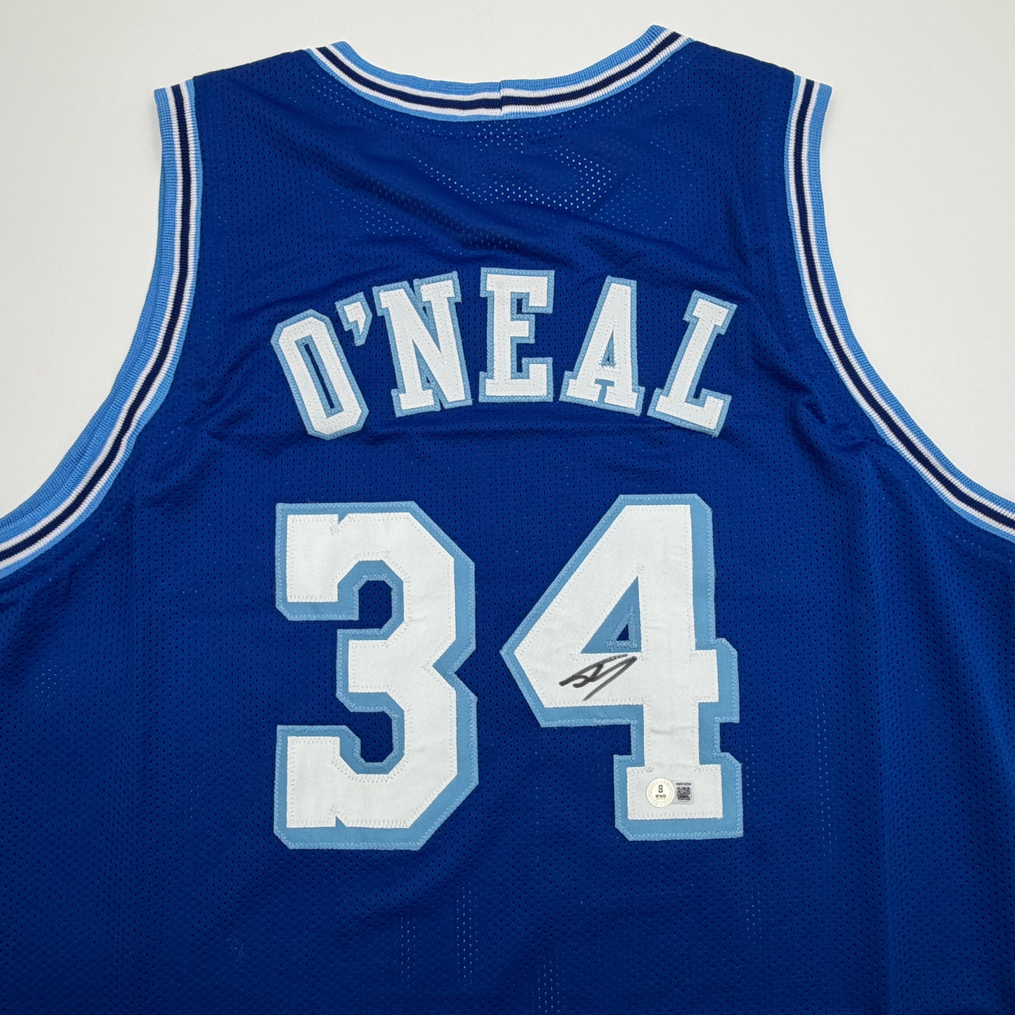 Autographed/Signed Shaquille Shaq O'Neal Los Angeles LA Retro Blue Basketball Jersey Beckett BAS COA