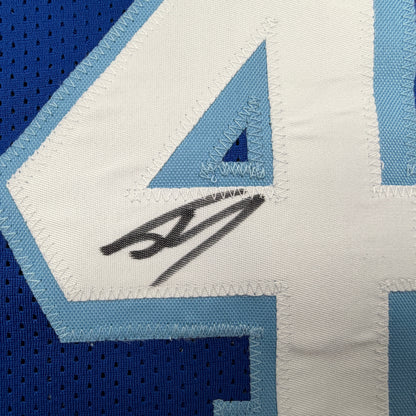 Autographed/Signed Shaquille Shaq O'Neal Los Angeles LA Retro Blue Basketball Jersey Beckett BAS COA