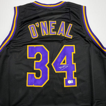 Autographed/Signed Shaquille Shaq O'Neal Los Angeles LA Black Basketball Jersey Beckett BAS COA