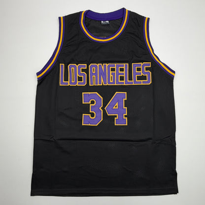 Autographed/Signed Shaquille Shaq O'Neal Los Angeles LA Black Basketball Jersey Beckett BAS COA