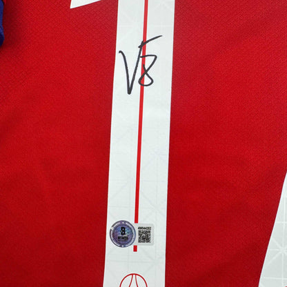 Autographed/Signed Vitinha PSG Paris Saint Germain Red Soccer Futbol Jersey Beckett BAS COA