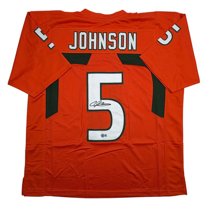 Autographed/Signed Andre Johnson Miami Orange College Football Jersey Beckett BAS COA