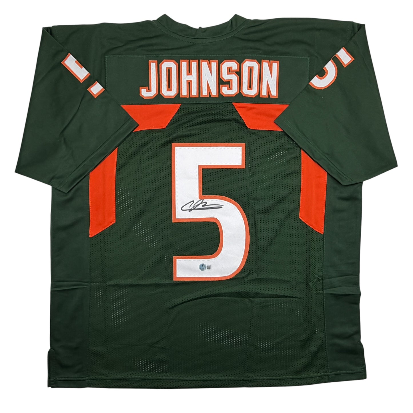 Autographed/Signed Andre Johnson Miami Green College Football Jersey Beckett BAS COA