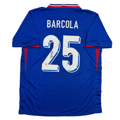 Autographed/Signed Bradley Barcola France French National Team Blue Soccer Jersey Beckett BAS COA