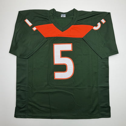 Autographed/Signed Andre Johnson Miami Green College Football Jersey Beckett BAS COA