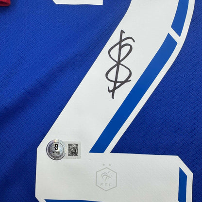 Autographed/Signed Bradley Barcola France French National Team Blue Soccer Jersey Beckett BAS COA