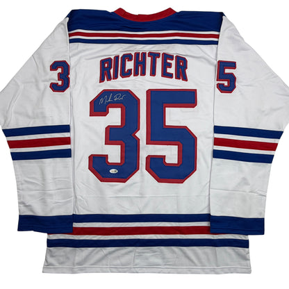 Autographed/Signed Mike Richter New York White Hockey Jersey Beckett BAS COA