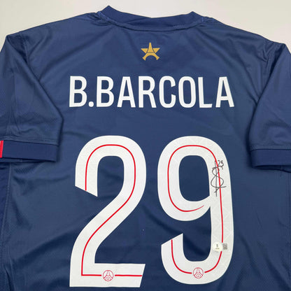 Autographed/Signed Bradley Barcola PSG Paris Saint Germain Blue Soccer Futbol Jersey Beckett BAS COA