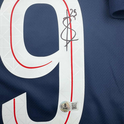 Autographed/Signed Bradley Barcola PSG Paris Saint Germain Blue Soccer Futbol Jersey Beckett BAS COA