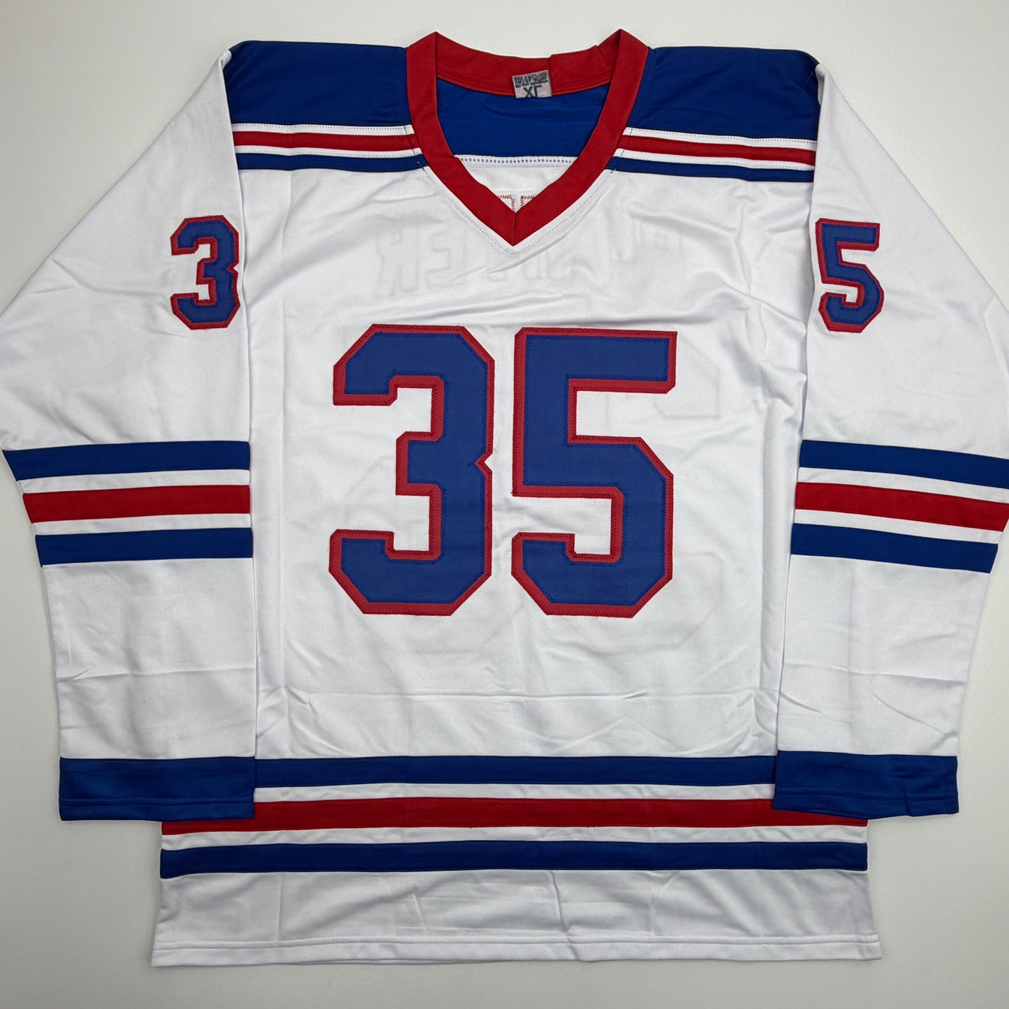 Autographed/Signed Mike Richter New York White Hockey Jersey Beckett BAS COA