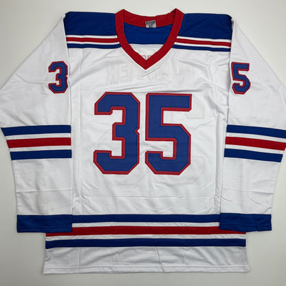 Autographed/Signed Mike Richter New York White Hockey Jersey Beckett BAS COA