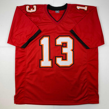 Facsimile Autographed Mike Evans Tampa Bay Red Reprint Laser Auto Football Jersey Size Men's XL