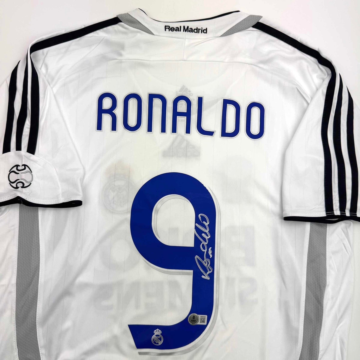 Autographed/Signed Ronaldo Nazario Real Madrid White Soccer Jersey Beckett BAS COA