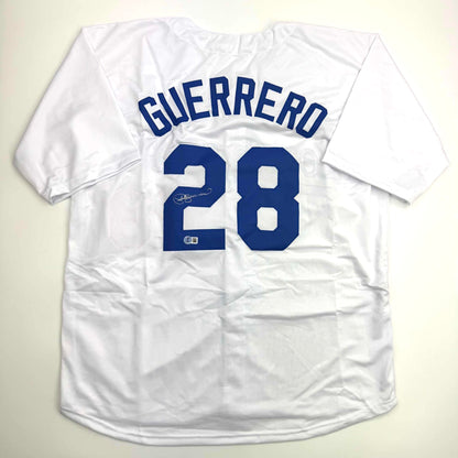 Autographed/Signed Pedro Guerrero Los Angeles LA White Baseball Jersey Beckett BAS COA