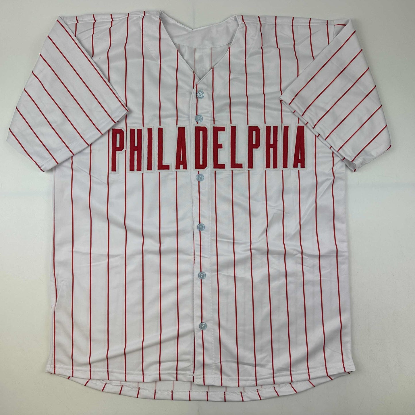 Facsimile Autographed Chase Utley Philadelphia Pinstripe Reprint Laser Auto Baseball Jersey Size Men's XL