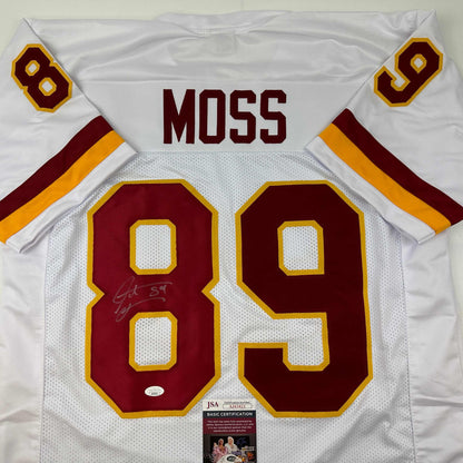 Autographed/Signed Santana Moss Washington White Football Jersey JSA COA