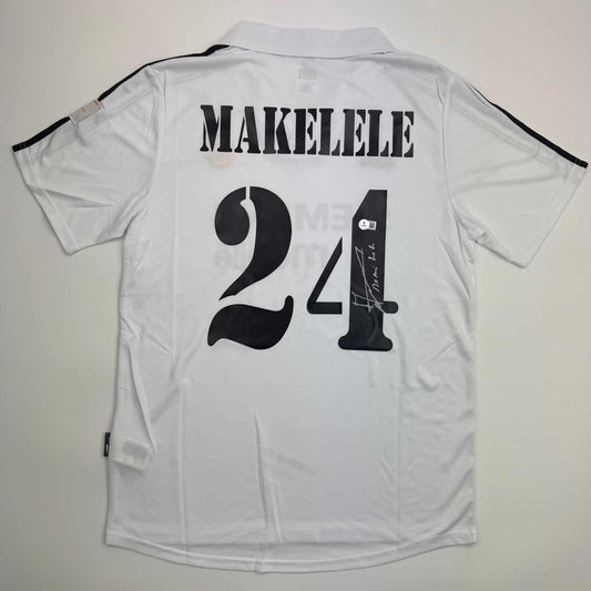 Autographed/Signed Claude Makelele Real Madrid White Soccer Jersey Beckett BAS COA