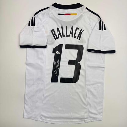 Autographed/Signed Michael Ballack Germany White Soccer World Cup Jersey Beckett BAS COA