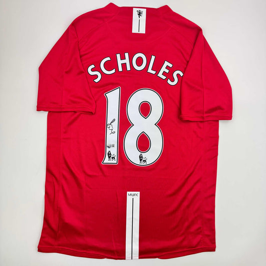 Autographed/Signed Paul Scholes Manchester United Red Soccer Jersey Beckett BAS COA