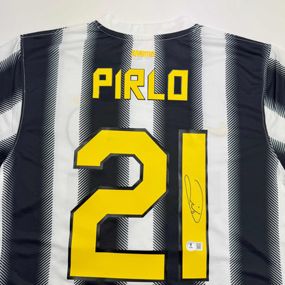Autographed/Signed Andrea Pirlo Juventus White Soccer Jersey Beckett BAS COA