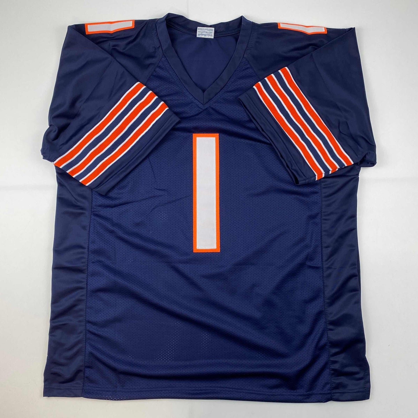 Facsimile Autographed Justin Fields Chicago Blue Reprint Laser Auto Football Jersey Size Men's XL