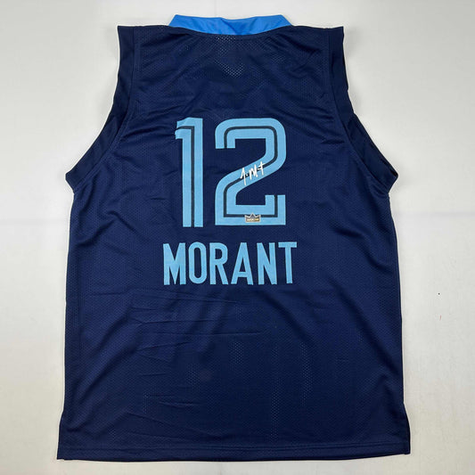 Facsimile Autographed Ja Morant Memphis Dark Blue Reprint Laser Auto Basketball Jersey Size Men's XL