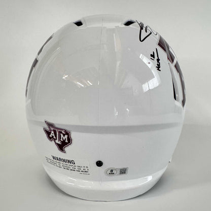 Autographed/Signed Johnny Manziel 12 Heisman Texas A&M Aggies White Full Size FS F/S Replica College Football Helmet Beckett BAS COA