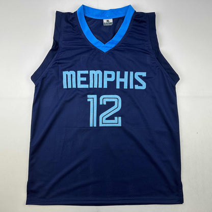 Facsimile Autographed Ja Morant Memphis Dark Blue Reprint Laser Auto Basketball Jersey Size Men's XL