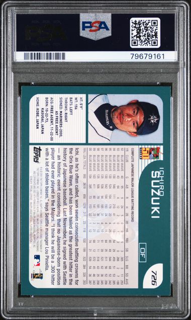 Graded 2001 Topps Home Team Advantage Ichiro Suzuki #726 Rookie RC Baseball Card PSA 9 Mint