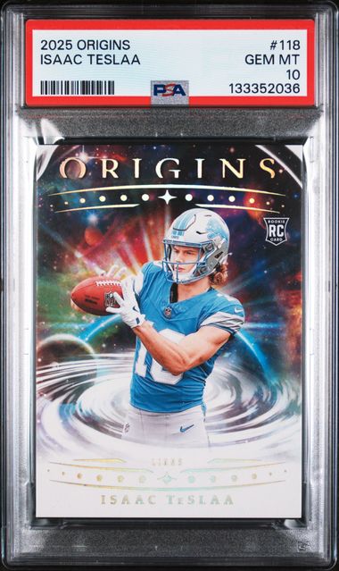 Graded 2025 Panini Origins Isaac Teslaa #118 Rookie RC Football Card PSA 10 Gem Mint