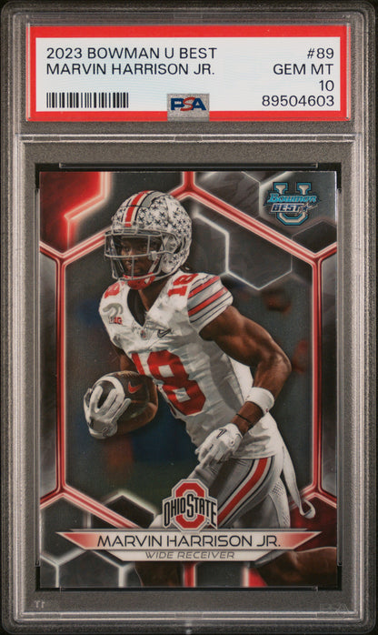 Graded 2023 Topps Bowman U Best Marvin Harrison Jr #89 Rookie RC Football Card PSA 10 Gem Mint