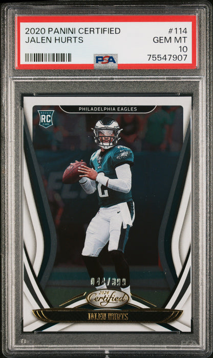 Graded 2020 Panini Certified Jalen Hurts #114 #/399 Rookie RC Football Card PSA 10 Gem Mint