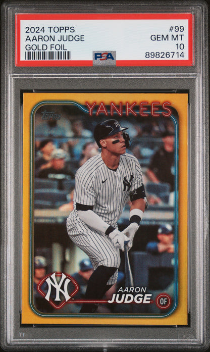 Graded 2024 Topps Aaron Judge #99 Gold Foil Baseball Card PSA 10 Gem Mint