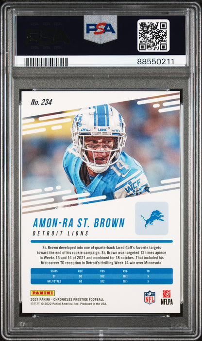 Graded 2021 Panini Chronicles Amon-Ra St. Brown #234 Prestige Rookie Update Rookie RC Football Card PSA 10 Gem Mint