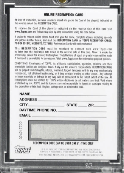 2025 Topps Now Ace Bailey #D5 Red Auto Redemption /5 Utah Jazz Rookie RC Basketball Card