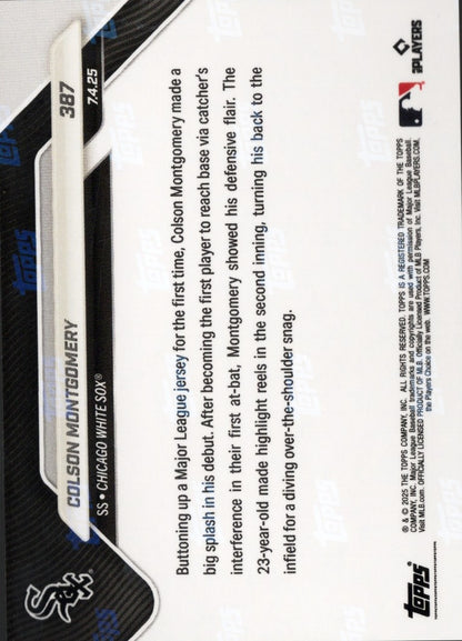 2025 Topps Now Colson Montgomery #387 Orange Foil /25 Chicago White Sox Rookie RC Baseball Card