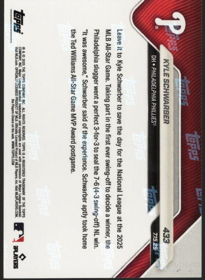 2025 Topps Now Kyle Schwarber #433 Orange Foil /25 Philadelphia Phillies Baseball Card