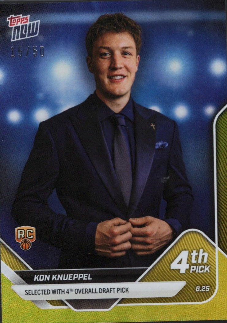 2025 Topps Now Kon Knueppel #D4 Gold Foil /50 Charlotte Hornets Rookie RC Basketball Card