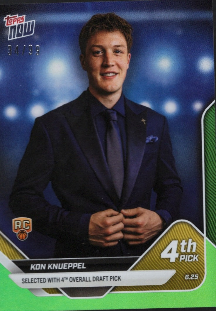 2025 Topps Now Kon Knueppel #D4 Green Foil /99 Charlotte Hornets Rookie RC Basketball Card