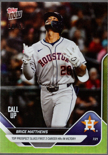2025 Topps Now Brice Matthews #449 Gold Foil /50 Houston Astros Rookie RC Baseball Card