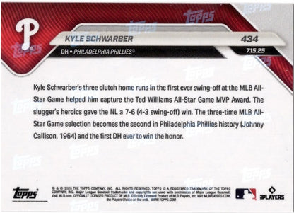2025 Topps Now Kyle Schwarber #434 Gold Foil /50 Philadelphia Phillies Baseball Card