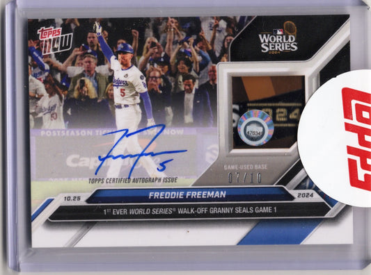 2024 Topps Now Freddie Freeman #866AA 1st Ever World Series Walk Off Granny Seals Game 1 Relic Auto /10 Los Angeles Dodgers Baseball Card