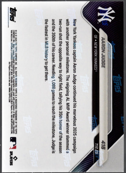 2025 Topps Now Aaron Judge #416 Gold Foil /50 New York Yankees Baseball Card