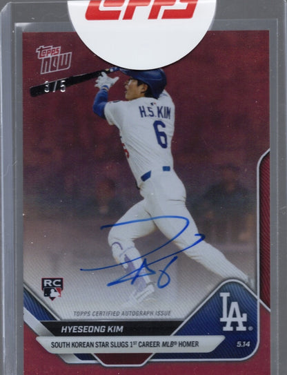 2025 Topps Now Hyeseong Kim #182B Red Auto /5 Los Angeles Dodgers Rookie RC Baseball Card